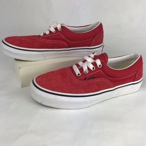 Vans Era Deboss Pomp Red Checkerboard Skate Shoes